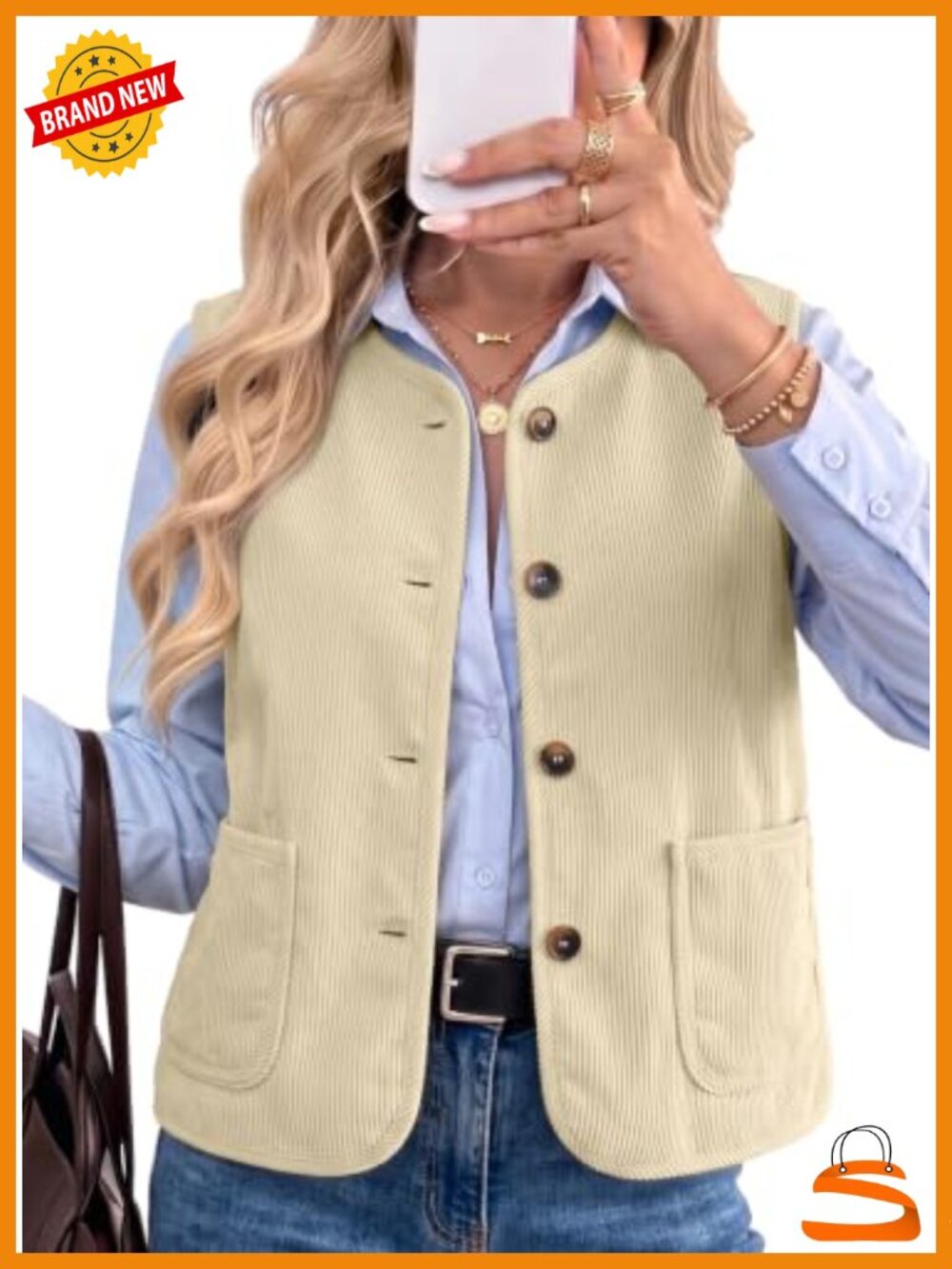Corduroy Vest Button Up Fleece Lined Sleeveless Layer Women